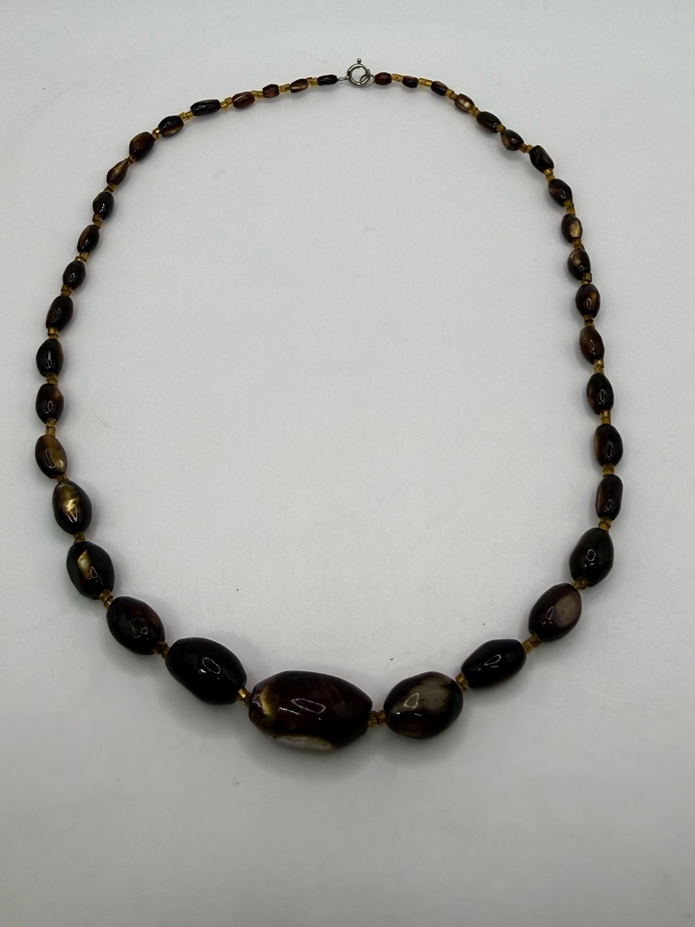 Vintage Brown Shell Bead Statement Necklace 19.5” Coastal Boho